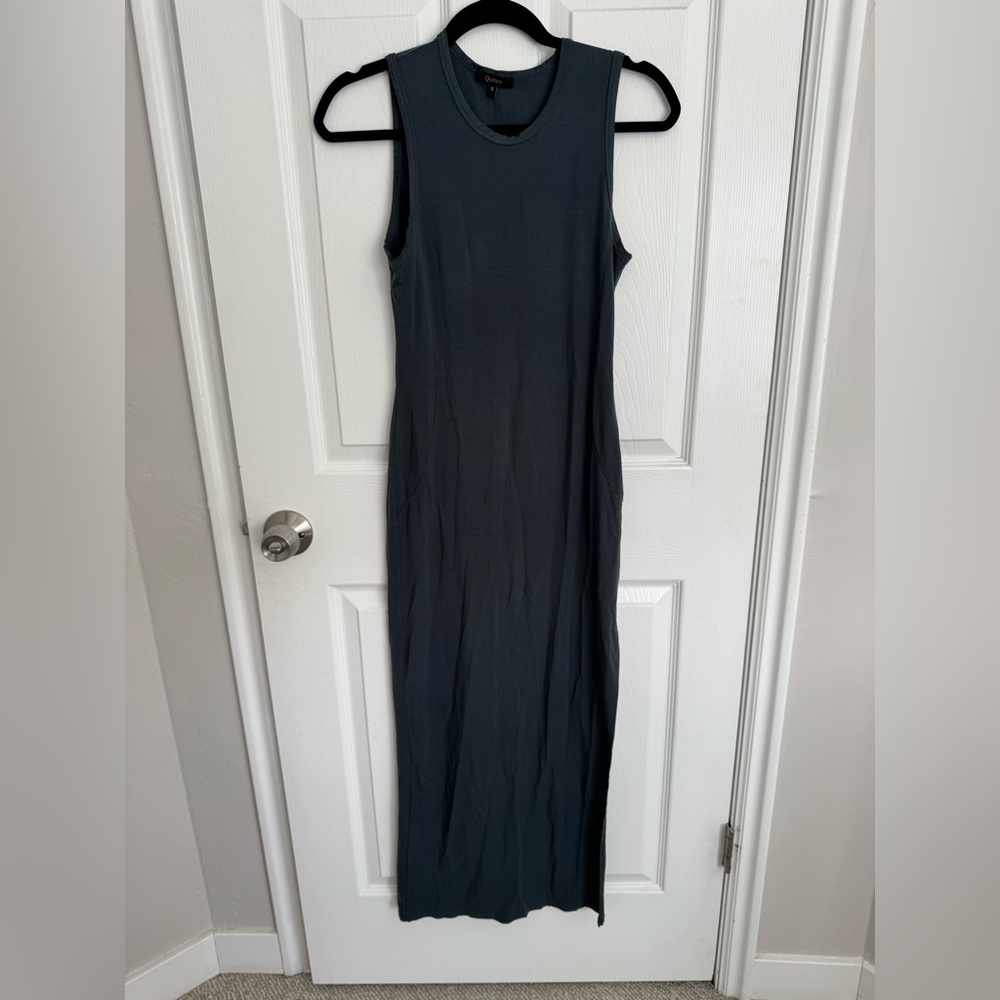 Quince Green Blue Sleeveless Maxi Dress Bodycon Minimal Capsule Basic Size S